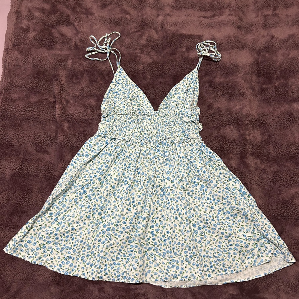 Zara Blue and White Floral Mini Dress